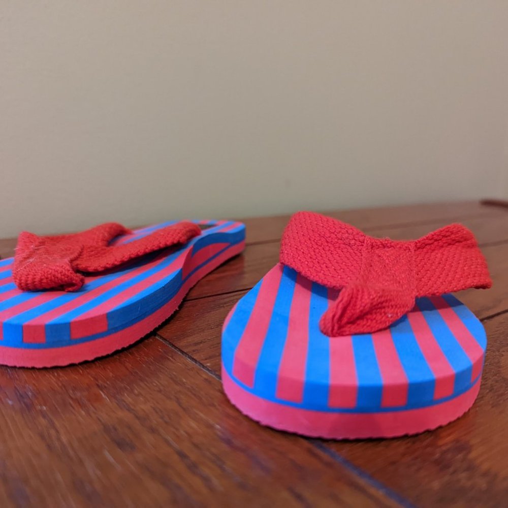 Messina Red & Blue Striped Sandals Thong Flip Flops Unisex Kids sz XS NWOT - Picture 5 of 8